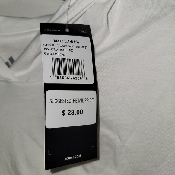 Adidas Tee Shirt Hoody Boys Large 14/16 White - Picture 4 of 7